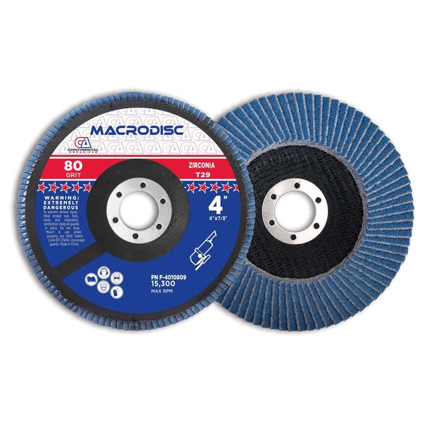 Continental Abrasives 4" x 7/8" 80 Grit T29 Zirconia Standard Flap Disc F-4010809